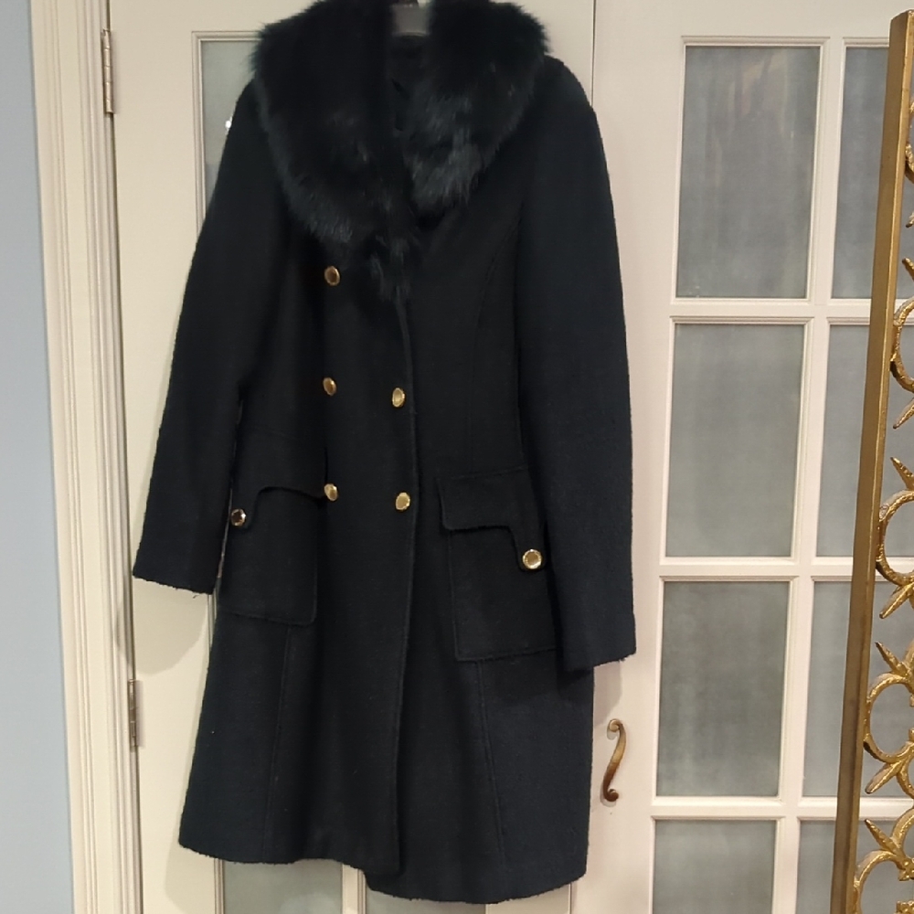Guess Black  Pea Coat with Gold Buttons